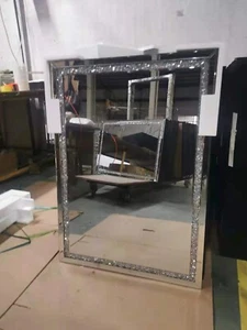 Espejo de diamante triturado de lujo 90x60, espejo de pared brillante y brillo biselado - Imagen 1 de 1