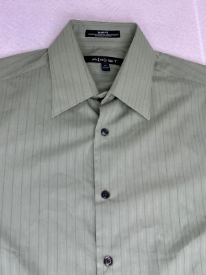 NUEVO CON ETIQUETAS Camisa Axist Para Hombre Calce Ajustado Verde Rayas Abotonada Manga Larga Talla 15 32/33 Foto 1 de 4