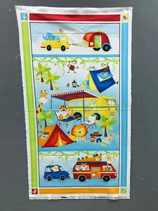 Jungle Camp Kid's Quilt Fabric Panel Swizzle Stick Studio Safari Camping RV - Picture 1 of 3