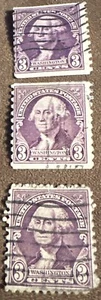 Estampillas vintage raras de 3 centavos diferentes de George Washington de 3 centavos | púrpura/violeta - Imagen 1 de 2