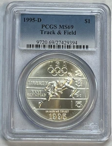 1995 D Olympic Track & Field Commemorative Uncirc. Silver Dollar PCGS MS 69 - Picture 1 of 12