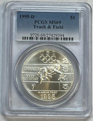 1995 D Olympic Track & Field Commemorative Uncirc. Silver Dollar PCGS MS 69 - Image 1 of 4