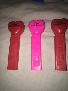 3 Vintage Heart Happy Valentine's Day Pez Candy Dispensers Pink Red Love - Picture 1 of 2