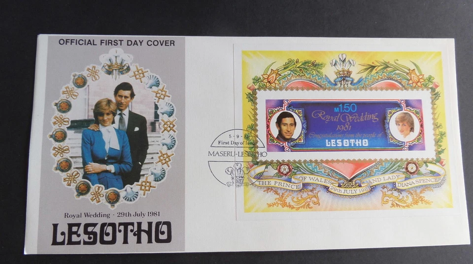 Лесото 1981 Королевская свадьба FDC Обложка Первого Дня MS Миниатюрный Лист IMPERF - Изображение 1 из 1