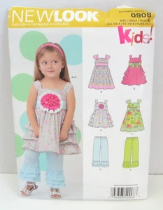 New Look Kids! 0908 Dresses in 2 Styles & Pants Girls 1/2, 1, 2, 3, 4 Pattern UC - Picture 1 of 2