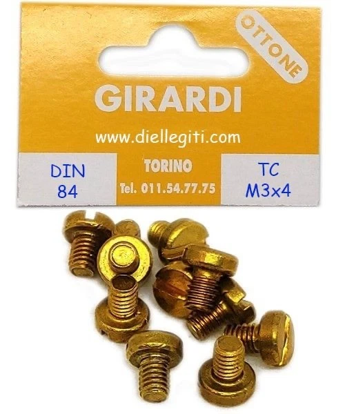 VITE A METALLO IN OTTONE TESTA CILINDRICA M3x 4 - DIN 84 - UNI 6107 - Immagine 1 di 1