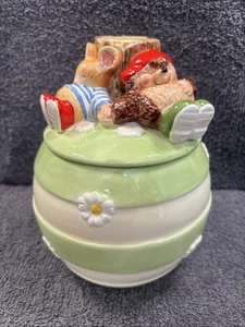 Adorable Vintage - Country Companions Ceramic Cookie Jar - Hedgehog & Bunny 7" - Picture 1 of 11