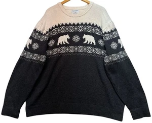 Suéter Pullover Cuello Redondo Fair Isle Azul Marino Antiguo Para Hombres Talla XXL Gris Crema Oso Acogedor - Imagen 1 de 11