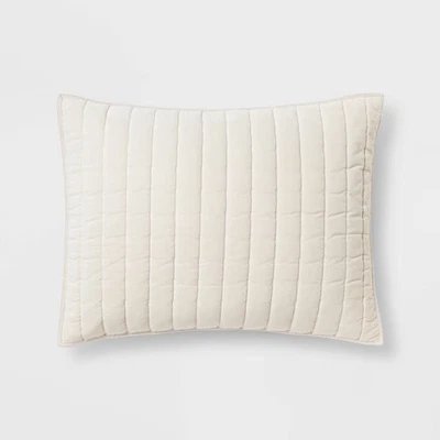 King Channel Stitch Velvet Quilt Sham Cream - Threshold: OEKO-TEX