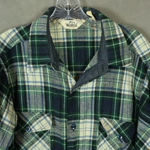 Vintage Woolrich Shirt Jacket Mens XL Green Plaid 60s Wool Flannel Shacket - Picture 1 of 11