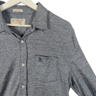 Original Penguin Mens Large Heritage Slim Fit Button Down Long Sleeve Shirt Blue - Image 1 of 4