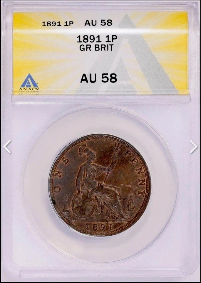 1891  1P Great Britain ANACS AU 58-Beautiful old coin - Image 1 of 3