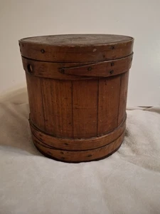 Very nice Antique Primitive Round Wooden Box/ Firkin 10" - Picture 1 of 10