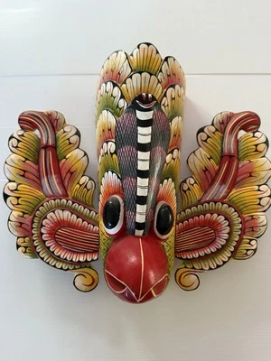 Sri Lankan Handmade Wooden Beautiful Traditional Bird Mask 30cm Wall Hanging - Image 1 of 4