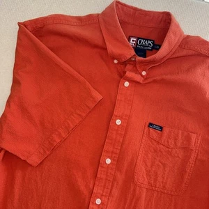 Chaps Ralph Lauren Seersucker Cotton Shirt Men's Size Large Orange - Picture 1 of 6