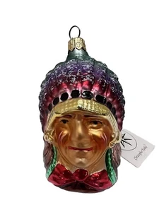 Christopher Radko Native American Chief Glass Christmas Ornament Germany w Tag - Picture 1 of 11