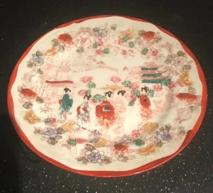 Antique Japan Geisha Plate hand painted, textured, COLLECTIBLE! - Foto 1 di 12