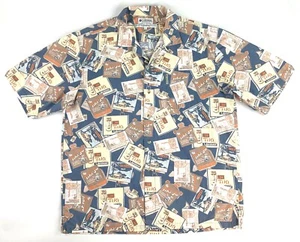 Vintage Columbia Mens Hawaiian Camp Shirt SS Button Up Tiki Huts Polynesian Sz L - Picture 1 of 7