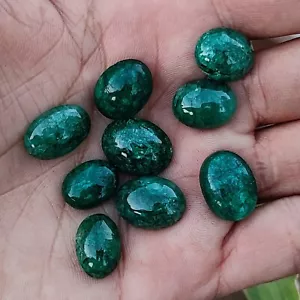 Natural 73.80 Ct Certified Colombian Green Emerald Cabochon Gemstone Lot 9 Pcs - Picture 1 of 4