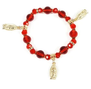 6 STCK. ROTE VIRGEN MARIA DE GUADALUPE STRETCH ARMBÄNDER MIT 3 GUADALUPE CHARMS - Bild 1 von 1