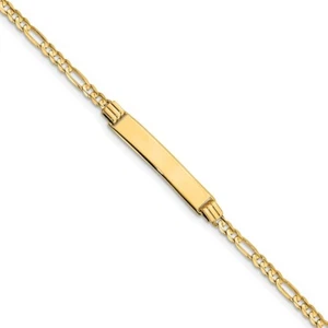 14k Yellow Gold Engraveable Plate 5mm Baby ID Children's Figaro Link Bracelet 6" - Picture 1 of 3