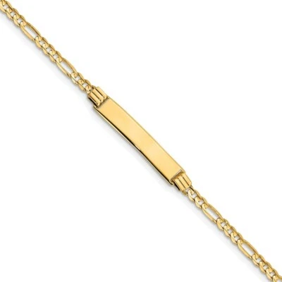 14k Yellow Gold Engraveable Plate 5mm Baby ID Children's Figaro Link Bracelet 6" - Image 1 of 3