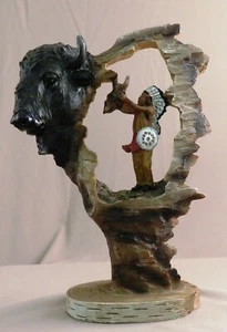 Native American Indian Sculpture Carving PRAYER TO BUFFALO SPIRIT Art 10" - Picture 1 of 1