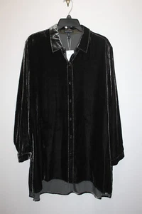 CAMISA DE TERCIOPELO CLÁSICO EILEEN FISHER CUELLO LARGO COLOR BOSQUE TALLA L - Imagen 1 de 4