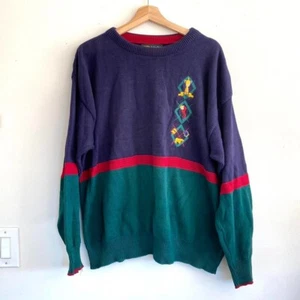 GOLDEN BEAR BY JACK NICKLAUS GOLF KNIT SWEATER CREW NECK BLUE GREEN MENS LARGE - Picture 1 of 6