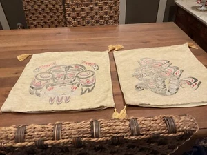 GORGEOUS SET (2) INUIT DESIGN DECORATIVE PILLOW COVERS-MADE IN ALASKA-NWOT - Picture 1 of 8
