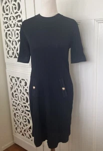 Portmans XS (8) Xena Milano Knit Pencil Shift Dress Knee Length Gold Trim - Picture 1 of 13