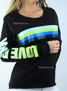 Felpa Victoria's Secret Love ROSA Crop Crew Ombre Righe Verde - Foto 1 di 2