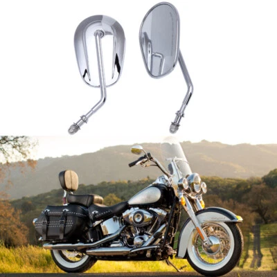 Espejos retrovisores cromados de vástago largo para motocicleta clásica Harley Davidson Heritage Softail Foto 1 de 4