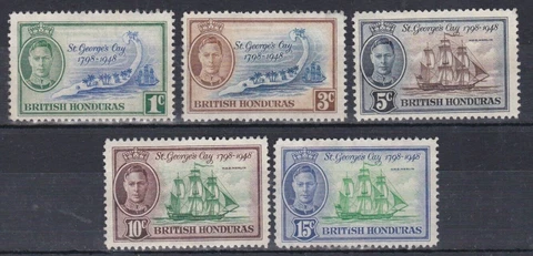 set of 5 mint GVI stamps from British Honduras. 1949 Cover