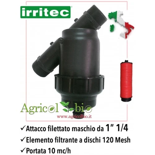 IRRITEC SPA Filtro a Y da 1" 1/4 - 10 mc/h - elemento filtrante a DISCHI 120 mesh - IRRITEC