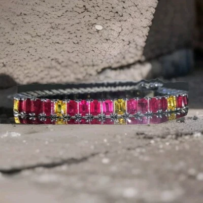 18k white gold bracelet natural yellow sapphire ruby 28.19ct. - Image 1 of 4