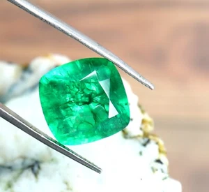 Natural 9.85 CT Cushion Emerald Shape Green Certifide Loose Gemstone - Picture 1 of 14