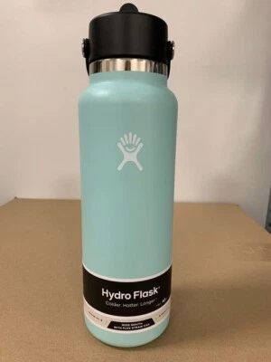 NWB Hydro Flask Teal Wide Mouth with Flex Straw Cap Water Bottle Stainless 40oz