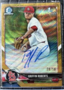 Griffin Roberts 2018 Bowman Chrome Draft Gold Wave Rifrattore Auto Cardinali - Foto 1 di 2