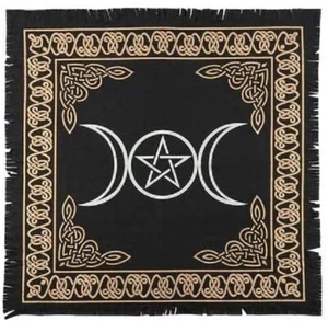 Altar Witchcraft Witchery Square Cotton Triple Moon Pentagram Table Cloth Art - Picture 1 of 5