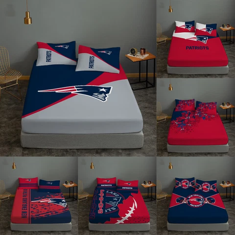 New England Patriots 3Pcs Fitted Sheet Pillowcases Deep Pocket Bed Sheet Set Cover