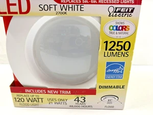 LED DIMMABLE SOFT WHITE 6" RECESS LIGHT RETROFIT KIT 1250 LUMENS USES 21 WATT - Picture 1 of 12