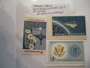 Three 1962 U.S. Commemorative Postage Stamps - 4 Cent Denomination - Picture 1 of 2