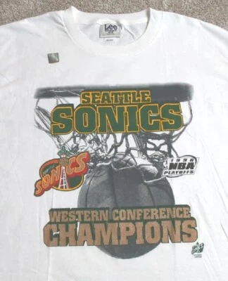 Nueva con etiquetas Camisa Vintage Seattle Sonics 1996 Campeones de la Conferencia Oeste EE. UU. Nuez moscada XL Foto 1 de 4