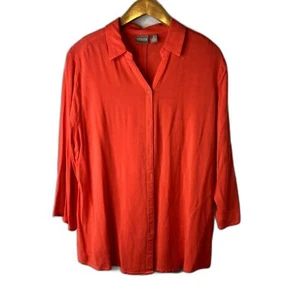 Blusa Chicos Cuello en V Abotonada Chico's Talla 12/LG Naranja Coral Básica - Imagen 1 de 9