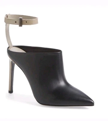 Sapatos Mule Vince Couro Preto Armon Biqueira Pontuda Salto Agulha Tira no Tornozelo Tamanho 9 - Imagem 1 de 4