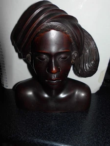 VINTAGE WOODEN AFRICAN LADY HEAD BUST READ DETAILS - Foto 1 di 4