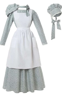 Women Pioneer Costume Floral Dress With Apron & Hat (XLarge) - Image 1 of 4
