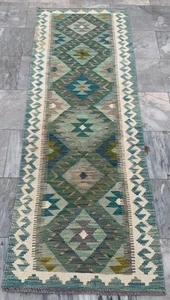 2x6 ft Afghan Handwoven Colorful Runner Rug Hallway Stairs Wool Runner Kilim Rug - Picture 1 of 10