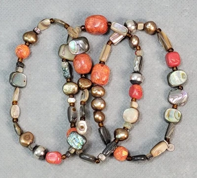 Juego de 3 PULSERAS elásticas firmadas por Silpada PEARL CORAL ABULONE RETIRADAS #B1695 Foto 1 de 4